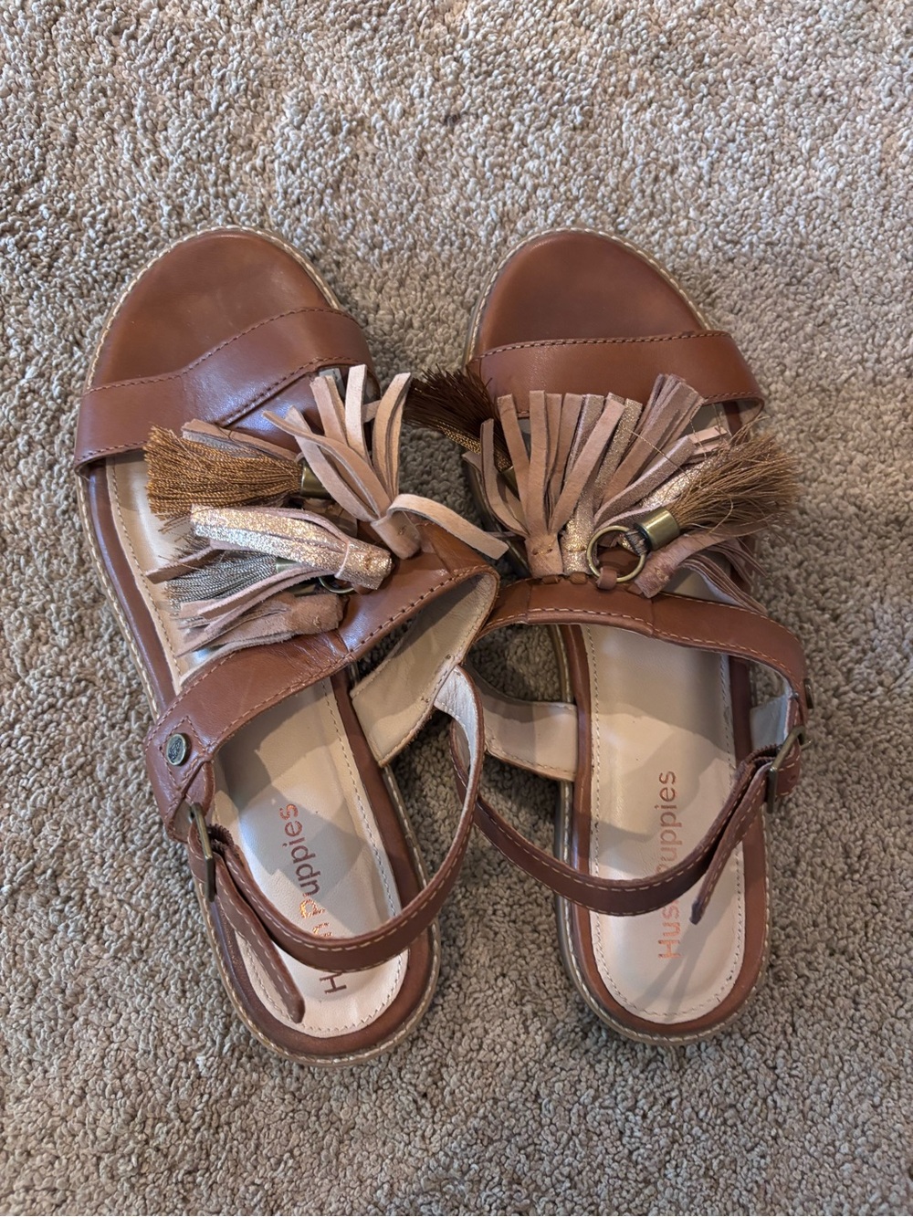 Hush Puppies Brown Leather Tassel Sandals